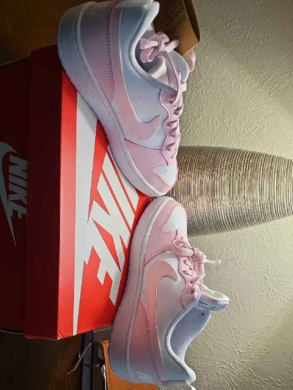 Nike Kids Court Borough Low Recraft Sneakers in Pink and White 6.5Y